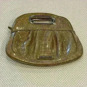 ✨Vintage Nine West old gold  color Handbag Zip Clutch faux Leather Croc Embossed